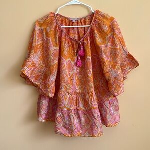 EUC Calypso St Barth Orange & Pink Silk Top Size Small